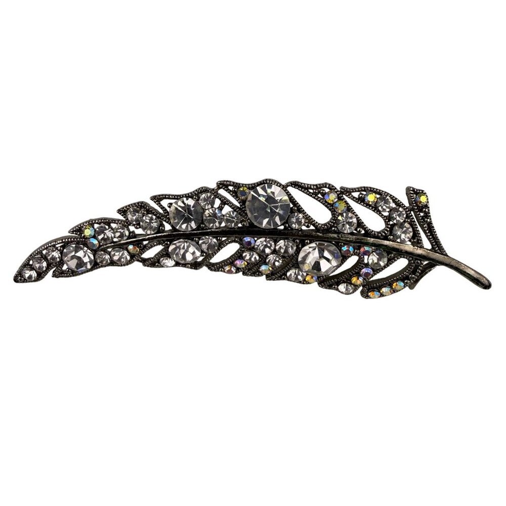 Elegant Unknown Womens Silver Tone Crystal Feather Hair Clip Barrette